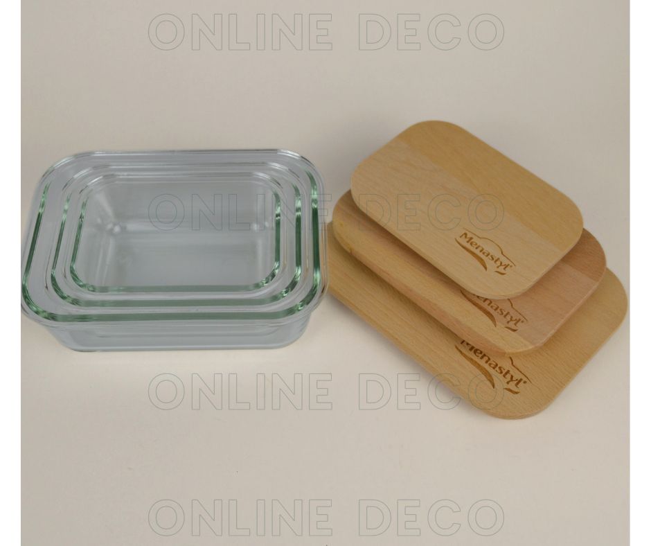 3 boîtes hermétiques en verre avec couvercle en hêtre علب زجاج و خشب