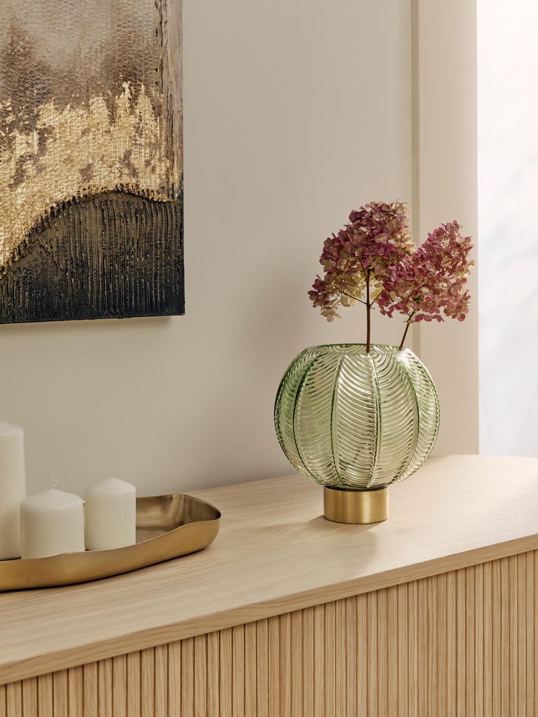 Vase sphérique strié au style art déco مزهرية زجاج