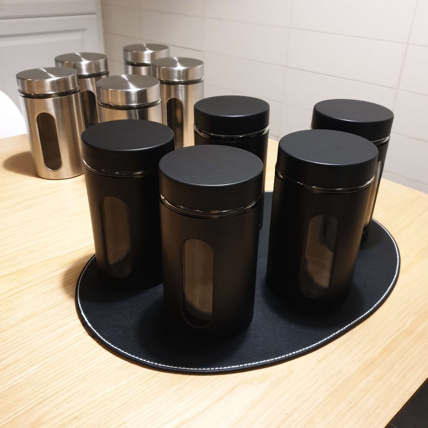 Bocaux de conservation en verre - chrome brossé / noir mat 0.9L