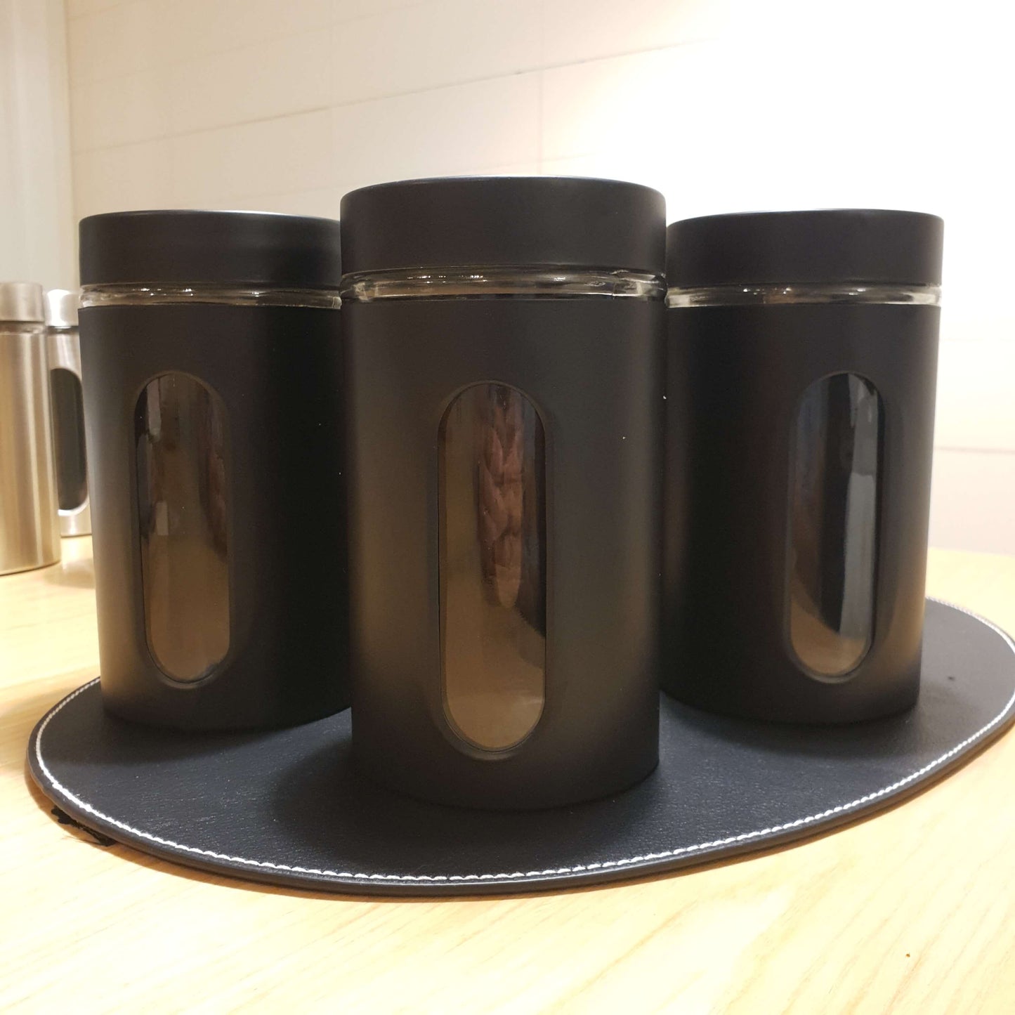 Bocaux de conservation en verre - chrome brossé / noir mat 0.9L