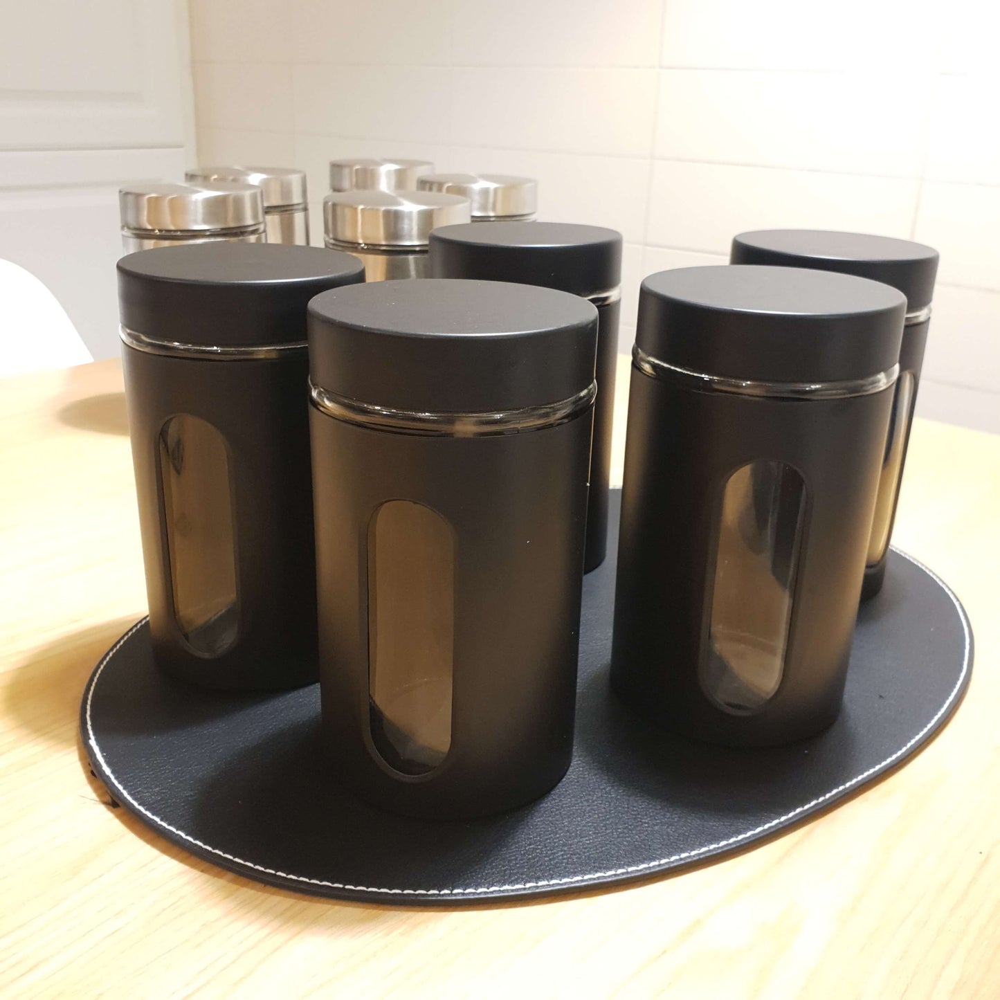 Bocaux de conservation en verre - chrome brossé / noir mat 0.9L