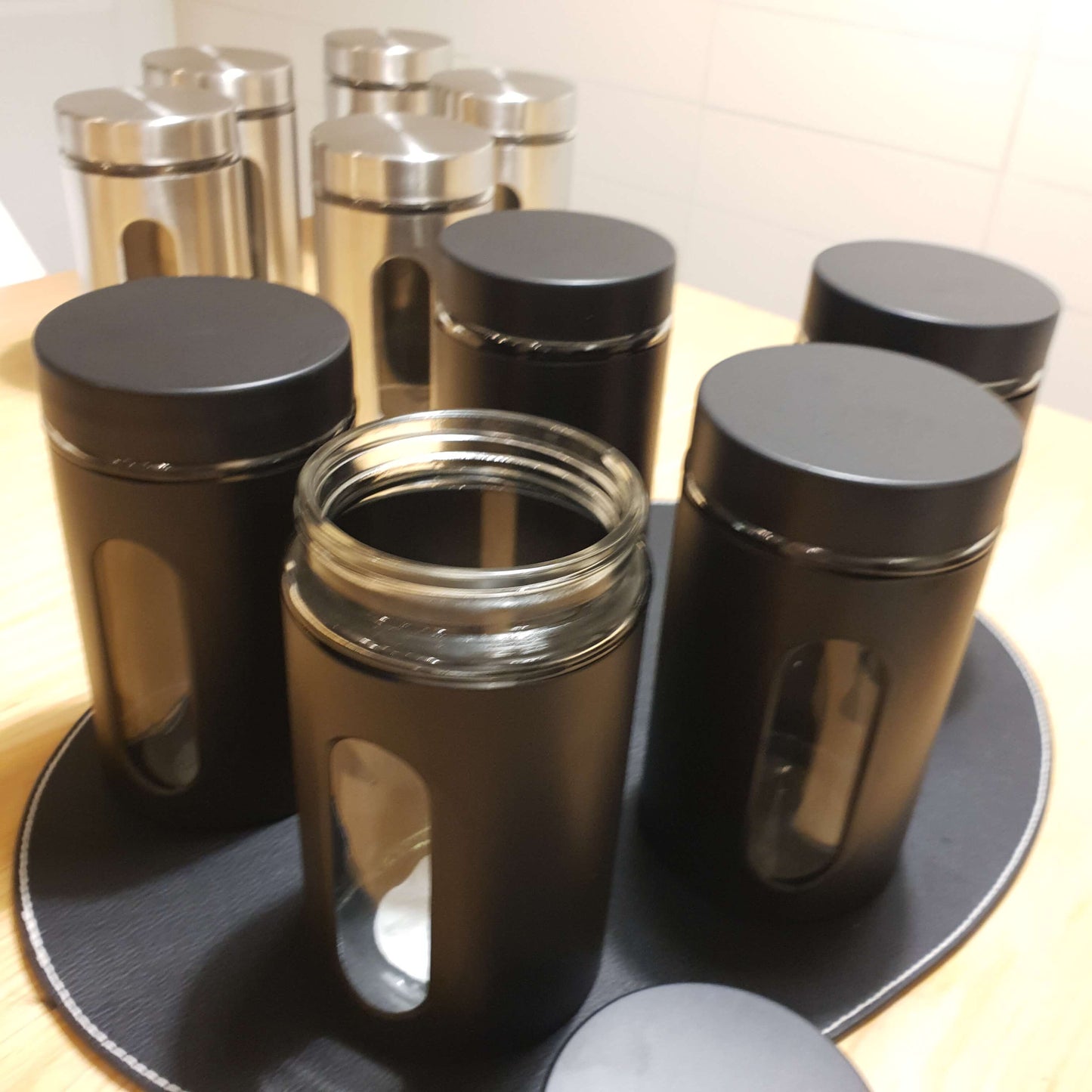Bocaux de conservation en verre - chrome brossé / noir mat 0.9L