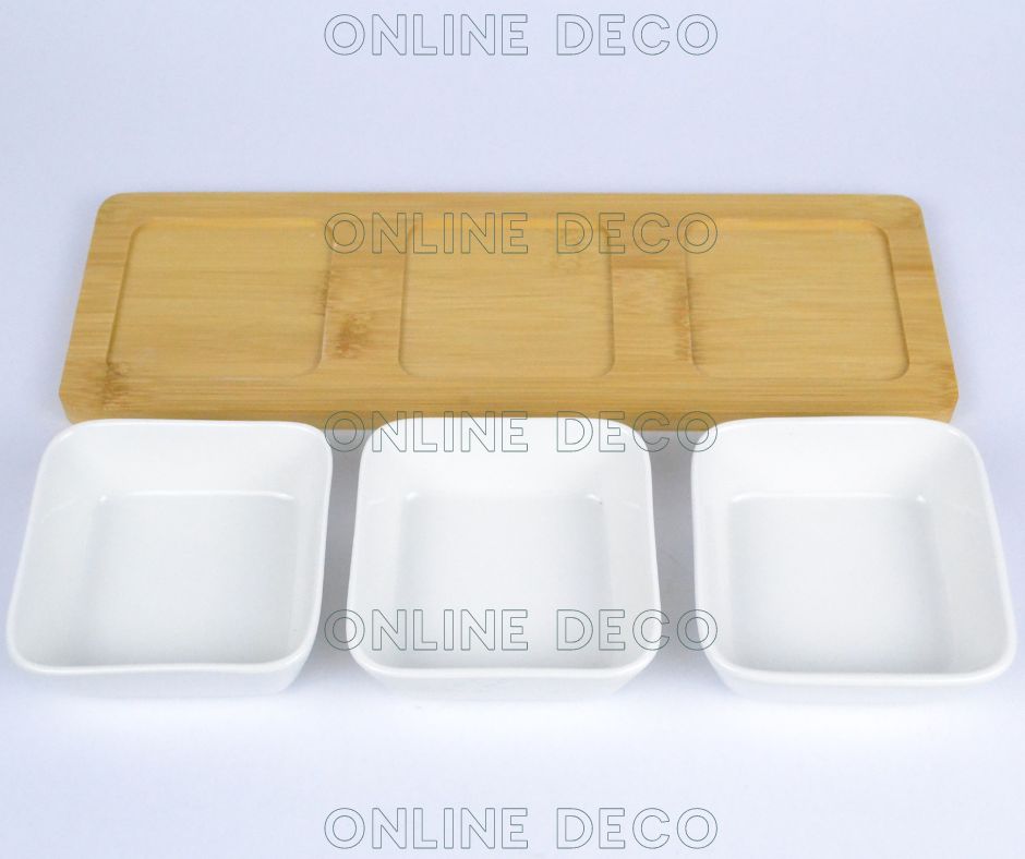 Ensemble de 3 bols à sauce carrés céramique/bambou