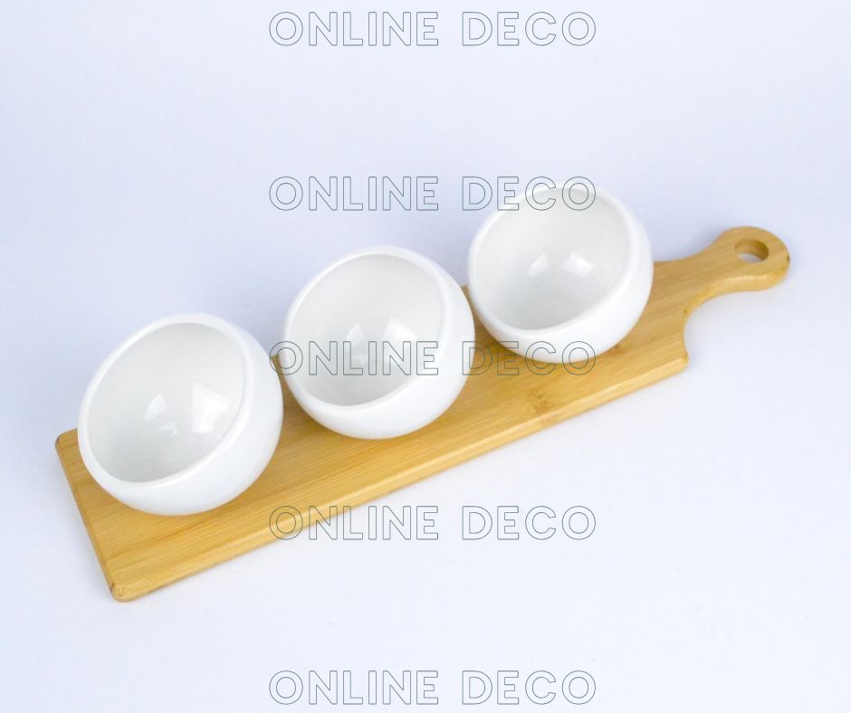Set de 3 bols à sauce tronqués en céramique/bambou