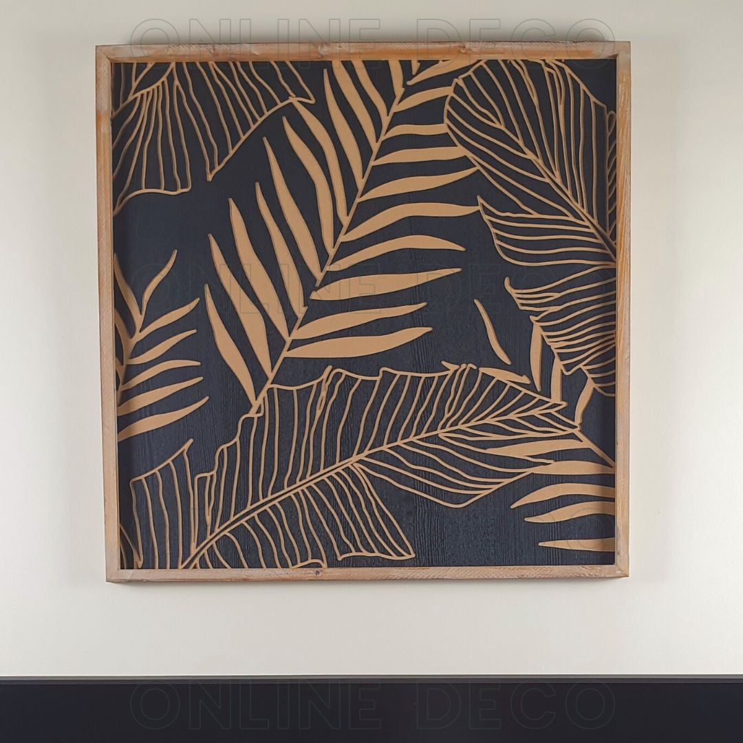 Tableau en bois sculpté - décoration murale ethnique chic - 90cm x 90cm