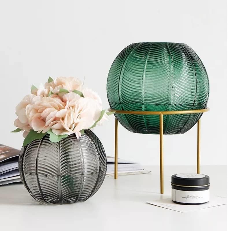 Vase sphérique strié au style art déco مزهرية زجاج
