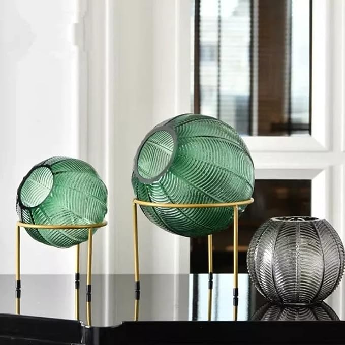 Vase sphérique strié au style art déco مزهرية زجاج