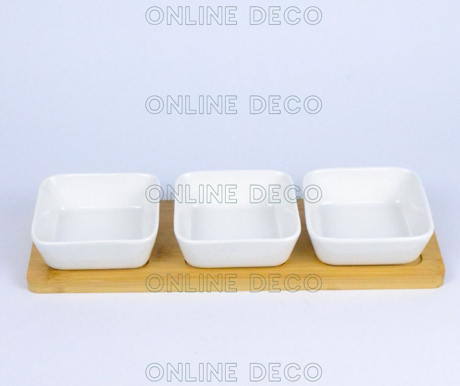 Ensemble de 3 bols à sauce carrés céramique/bambou