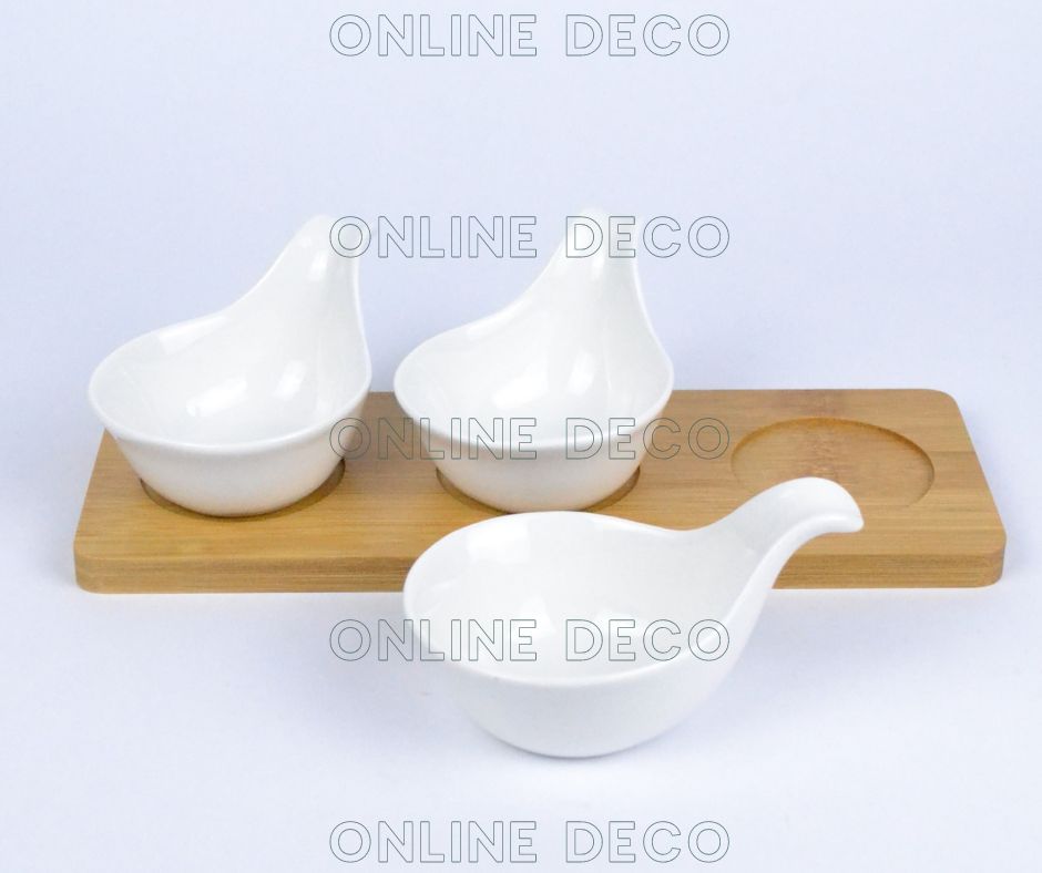Ensemble de 3 bols à sauce en céramique/bambou
