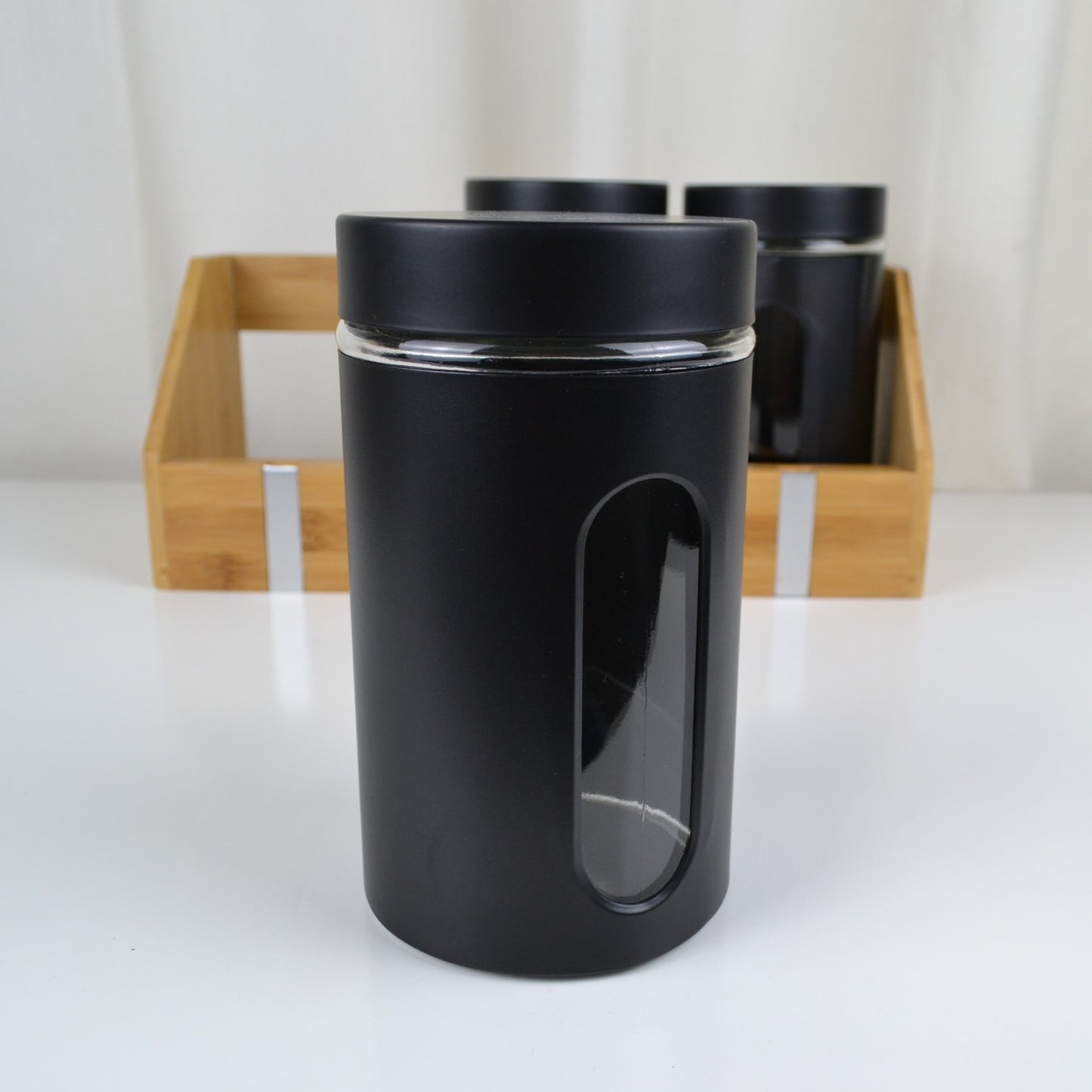 Bocaux de conservation en verre - chrome brossé / noir mat 0.9L