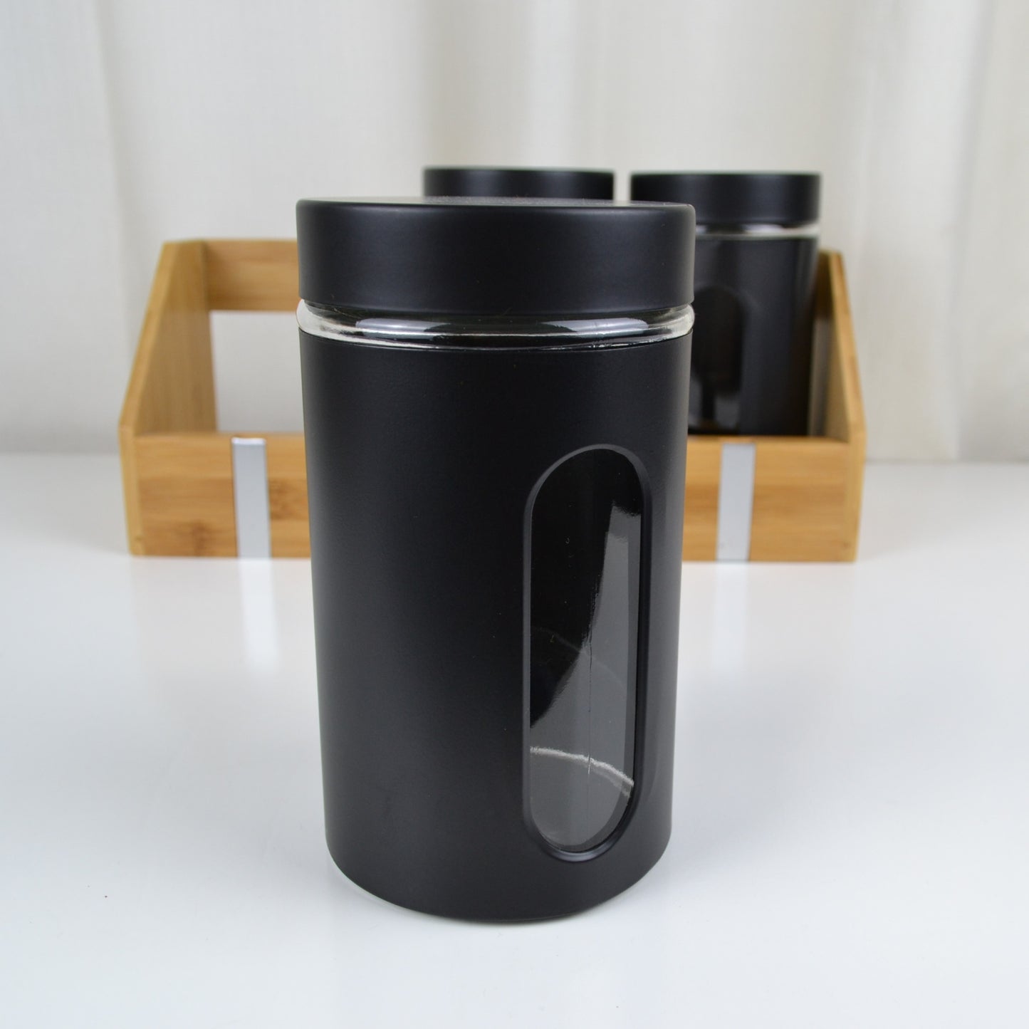 Bocaux de conservation en verre - chrome brossé / noir mat 0.9L