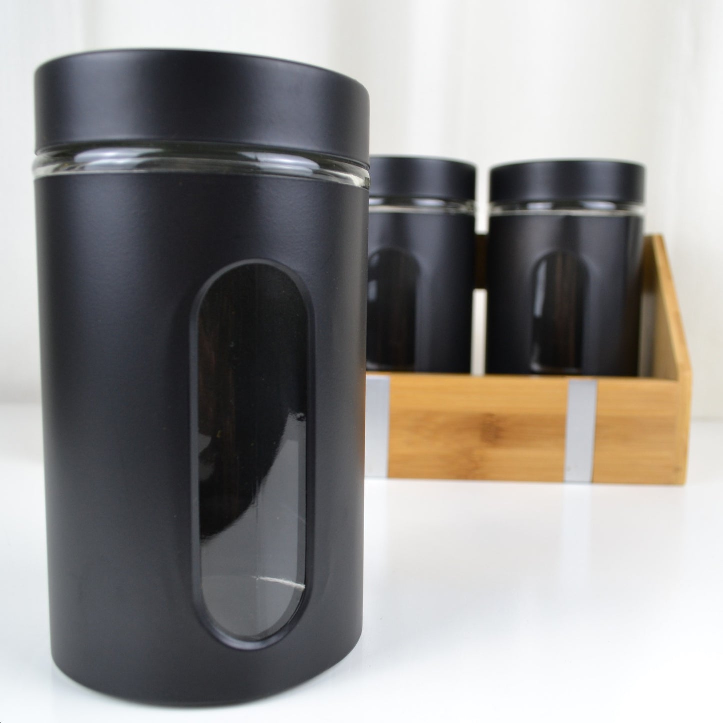Bocaux de conservation en verre - chrome brossé / noir mat 0.9L