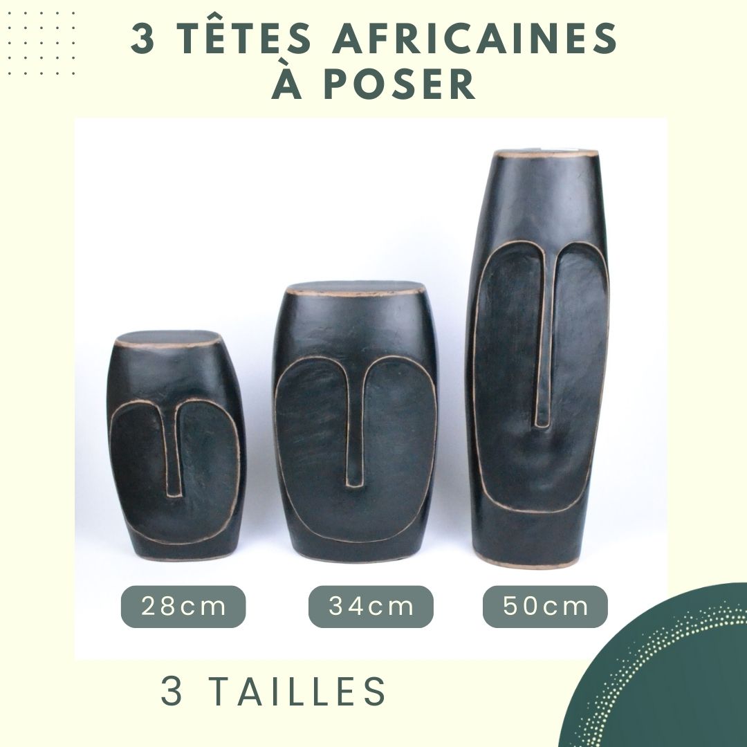 Ensemble de 3 têtes africaines couleur noire رؤوس نحتية