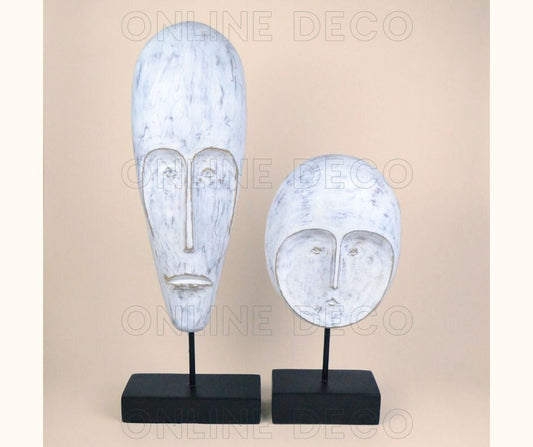 Art tribal - 4 sculptures de têtes africaines blanches  رؤوس إفريقية