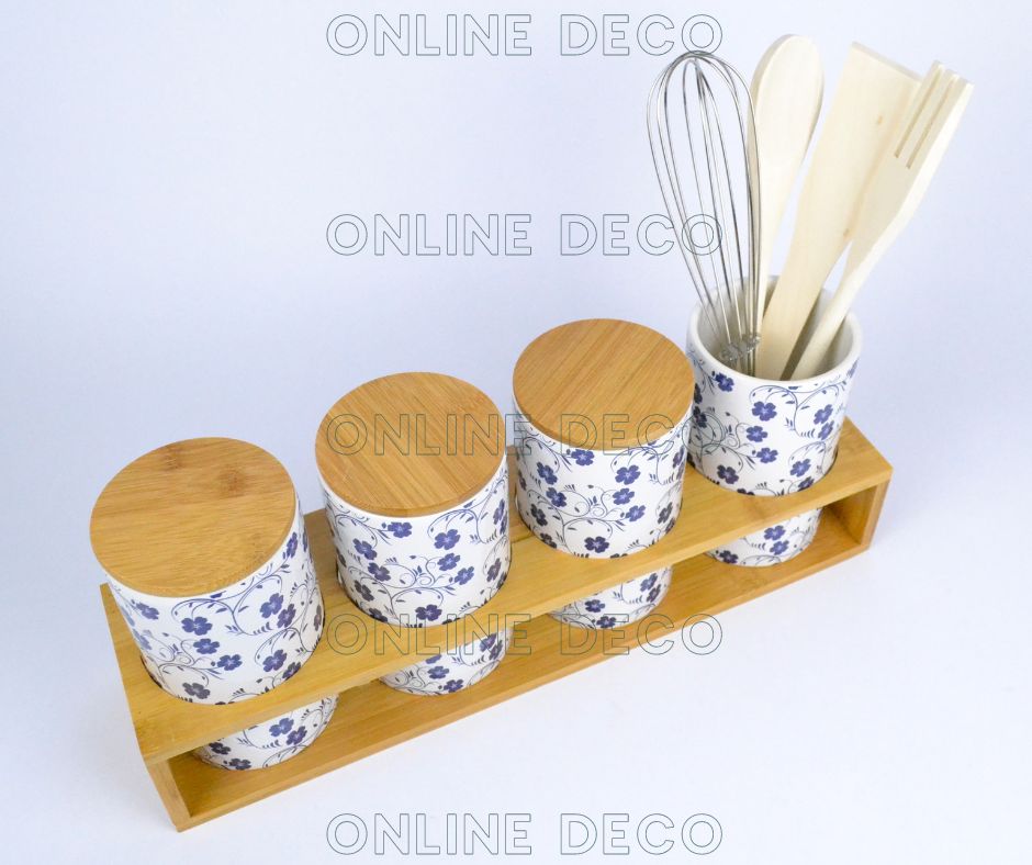 Ensemble de 4 pots à épices en céramique/bambou