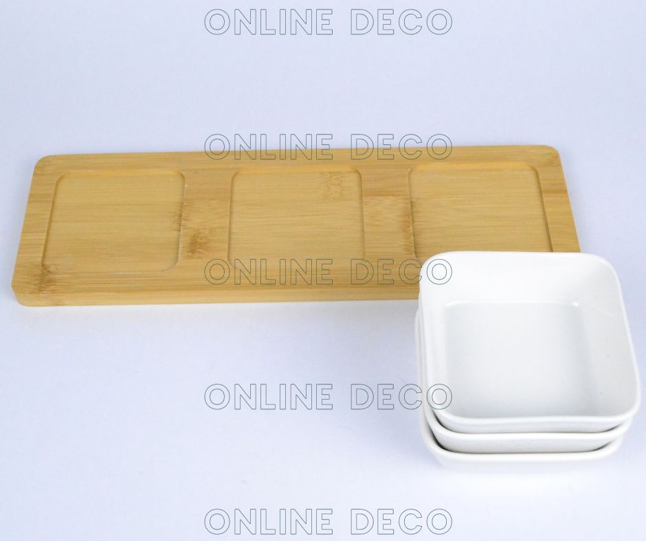 Ensemble de 3 bols à sauce carrés céramique/bambou