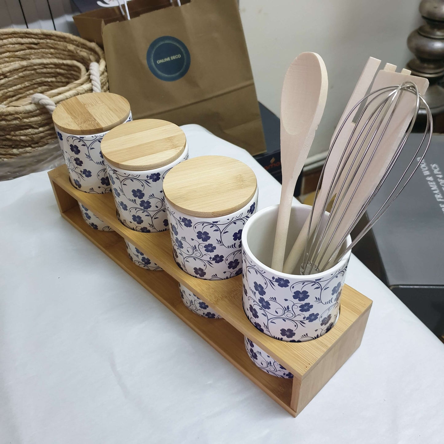 Ensemble de 4 pots à épices en céramique/bambou