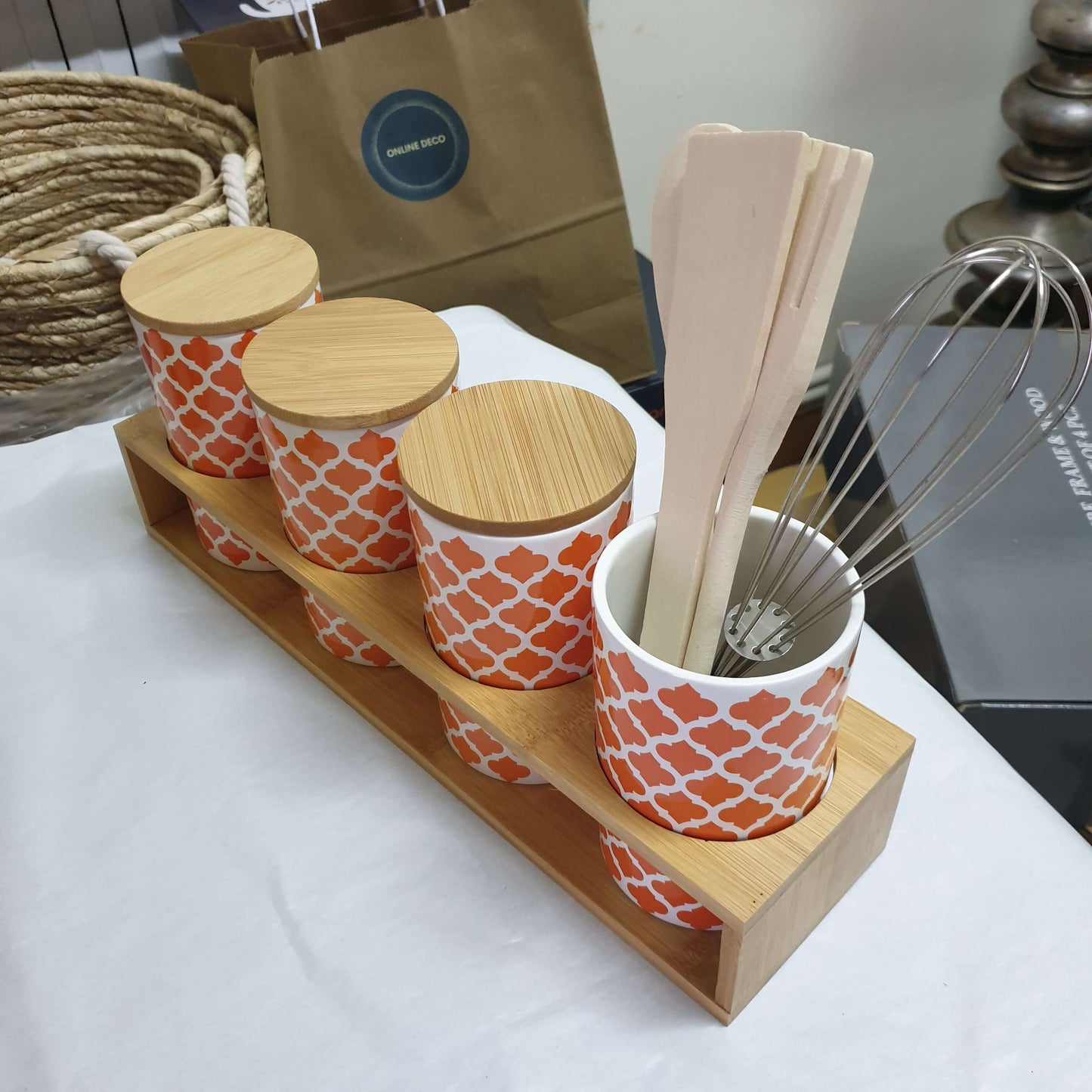 Ensemble de 4 pots à épices en céramique/bambou