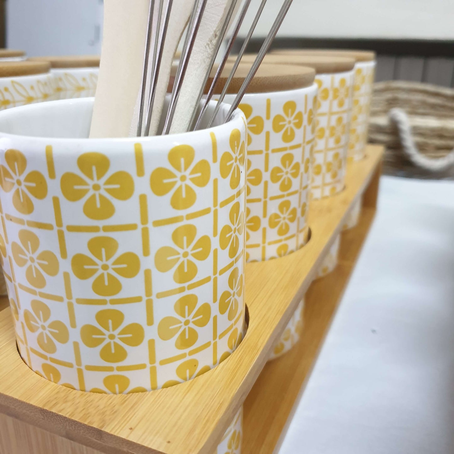 Ensemble de 4 pots à épices en céramique/bambou