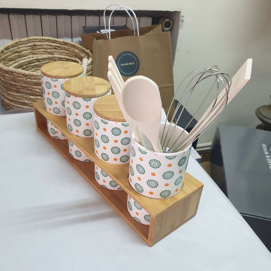 Ensemble de 4 pots à épices en céramique/bambou