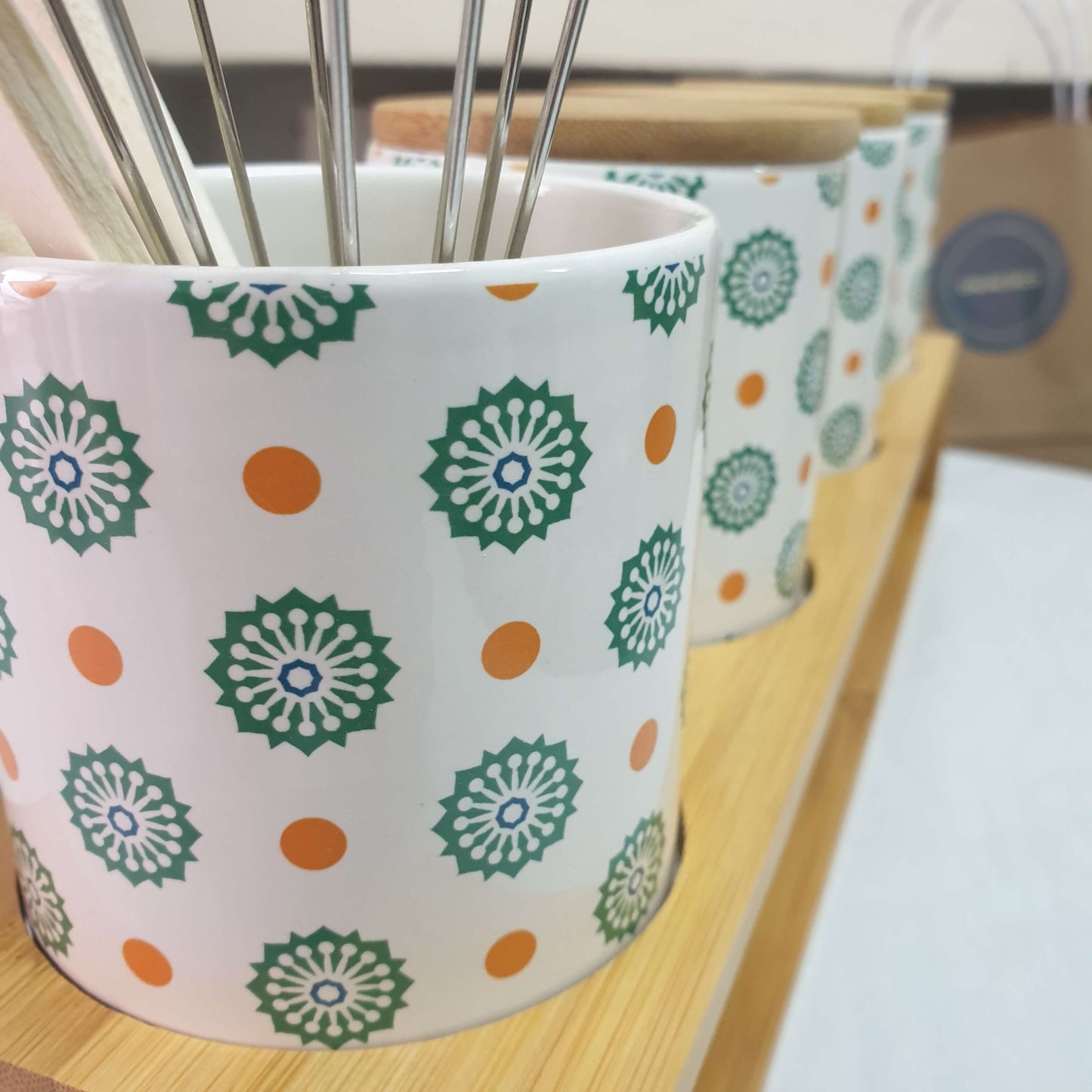 Ensemble de 4 pots à épices en céramique/bambou