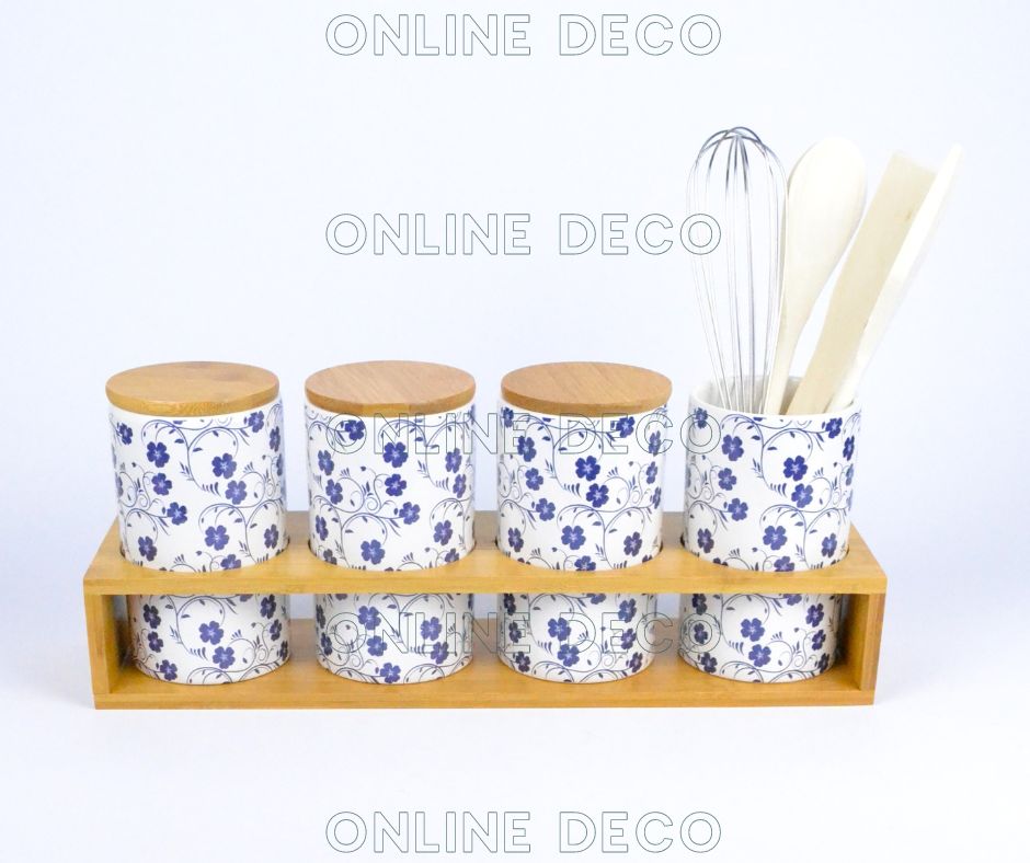 Ensemble de 4 pots à épices en céramique/bambou