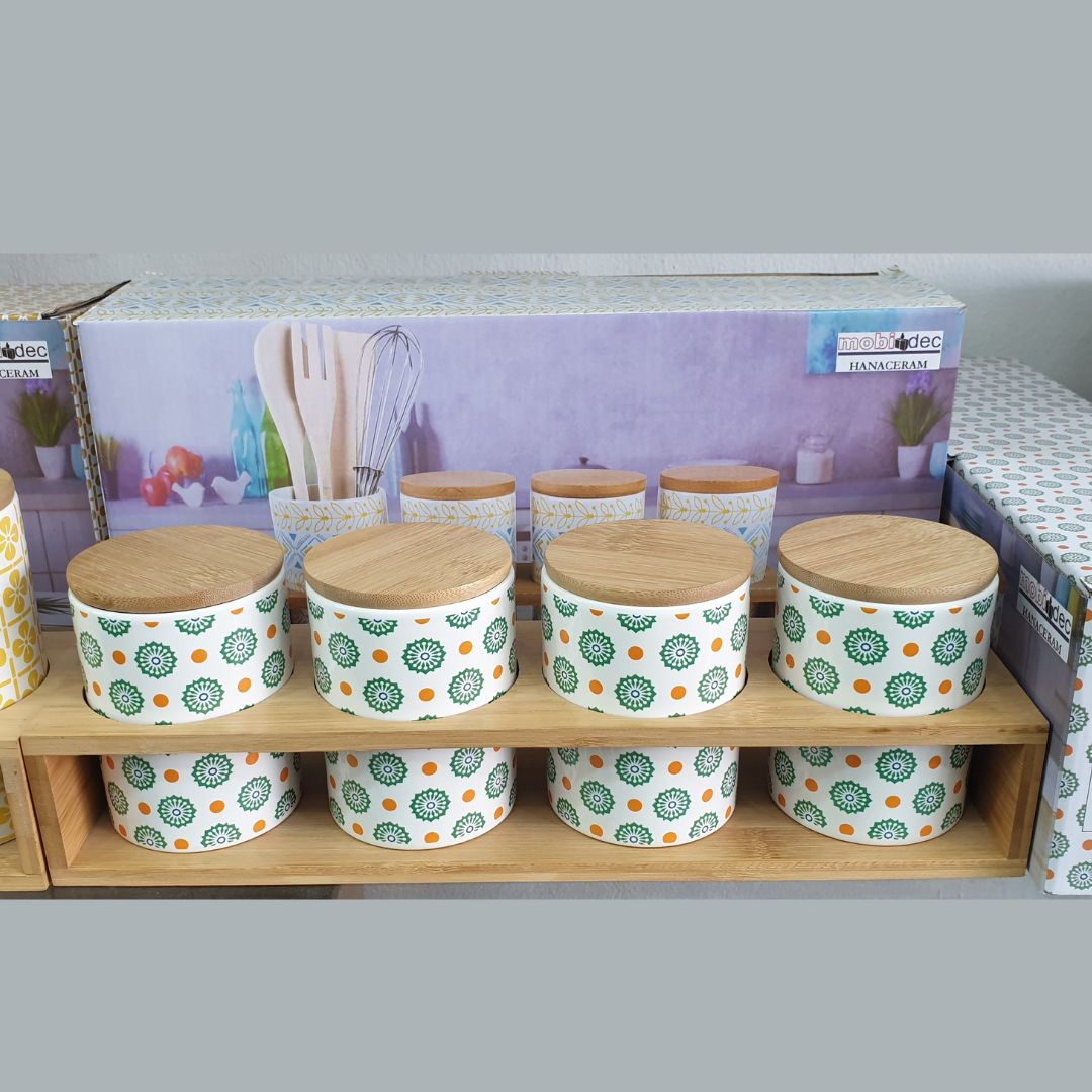 Ensemble de 4 pots à épices en céramique/bambou