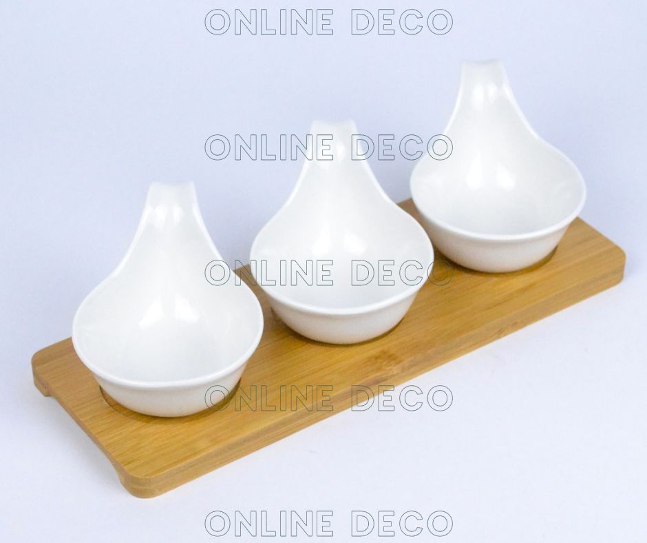 Ensemble de 3 bols à sauce en céramique/bambou