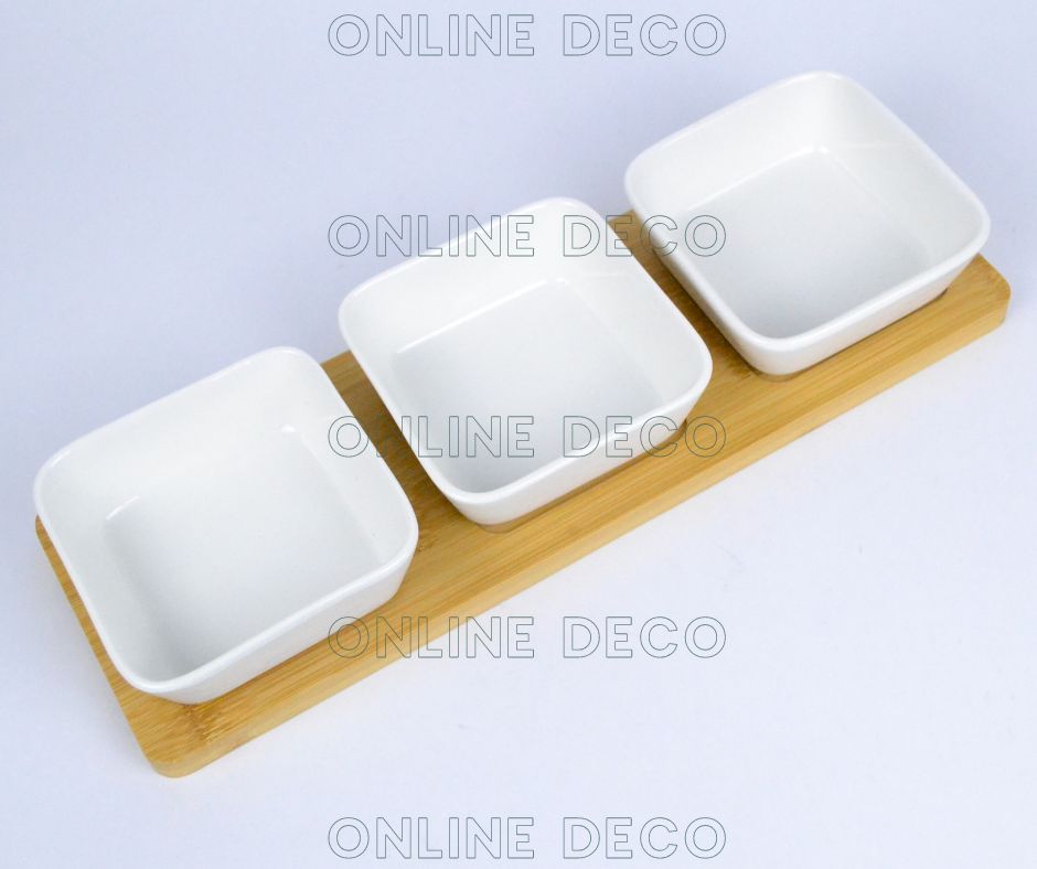 Ensemble de 3 bols à sauce carrés céramique/bambou