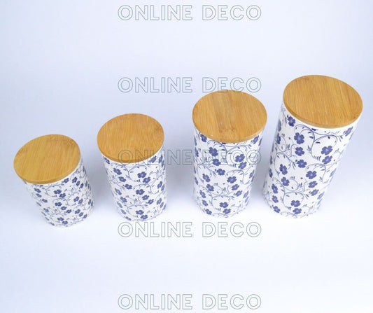 Ensemble de 4 pots à épices en céramique/bambou- différentes tailles
