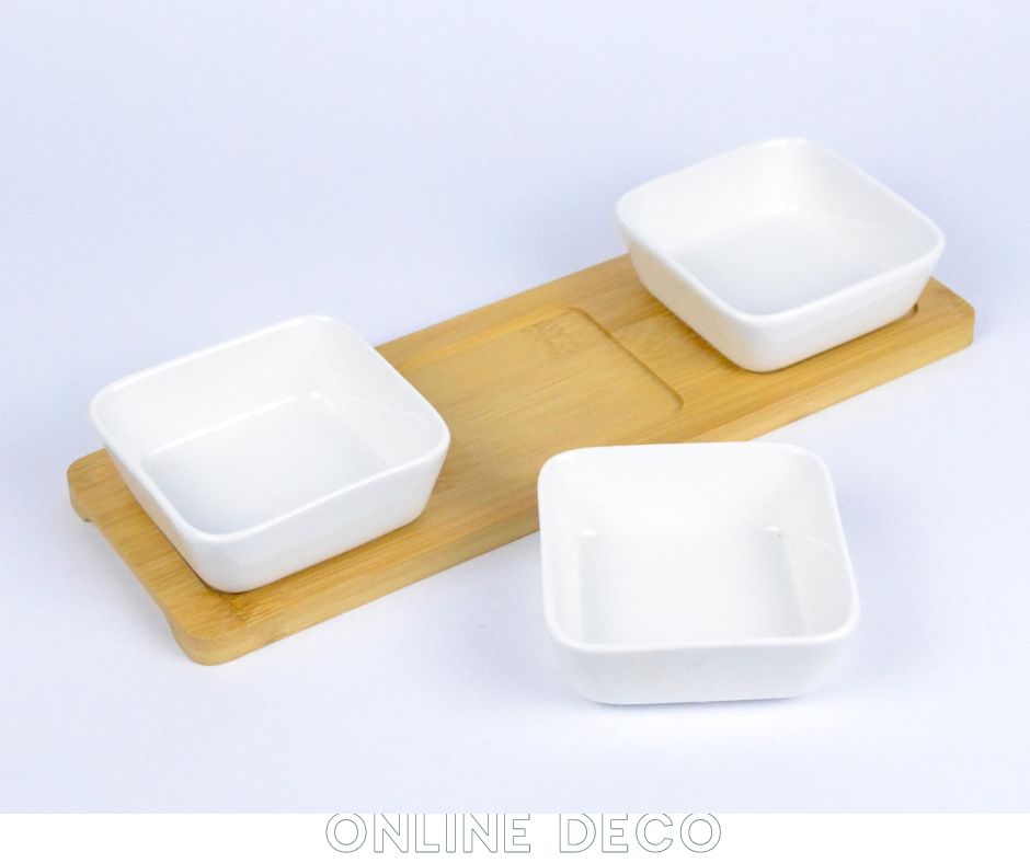 Ensemble de 3 bols à sauce carrés céramique/bambou