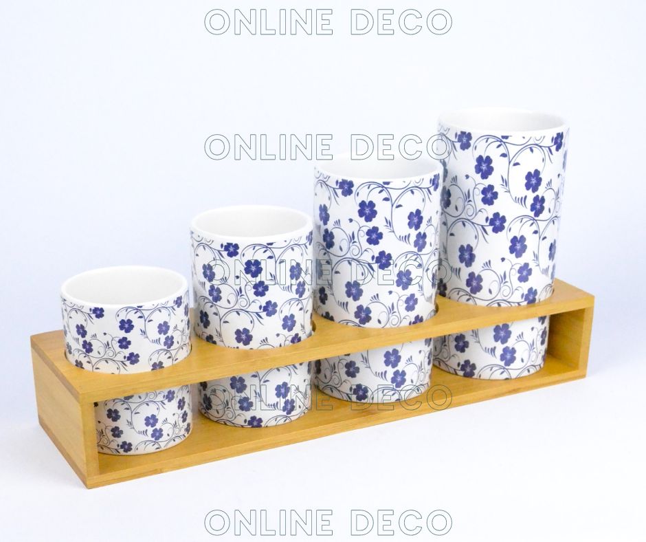 Ensemble de 4 pots à épices en céramique/bambou- différentes tailles
