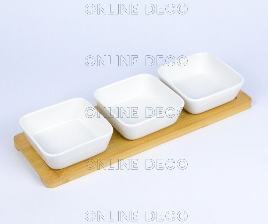 Ensemble de 3 bols à sauce carrés céramique/bambou