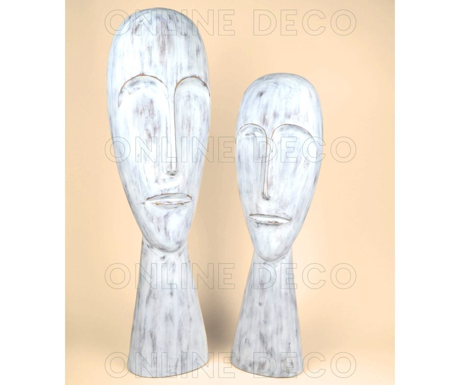 Art tribal - 4 sculptures de têtes africaines blanches  رؤوس إفريقية