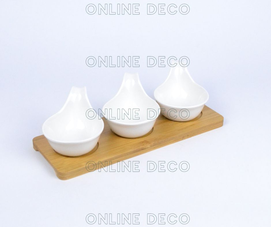 Ensemble de 3 bols à sauce en céramique/bambou