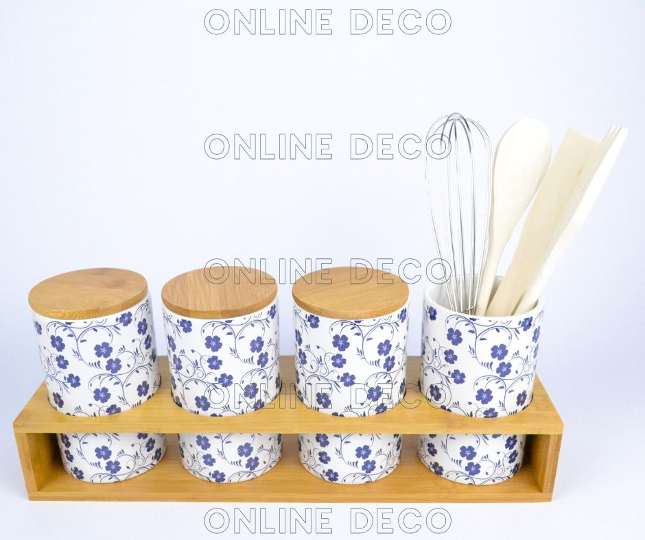 Ensemble de 4 pots à épices en céramique/bambou