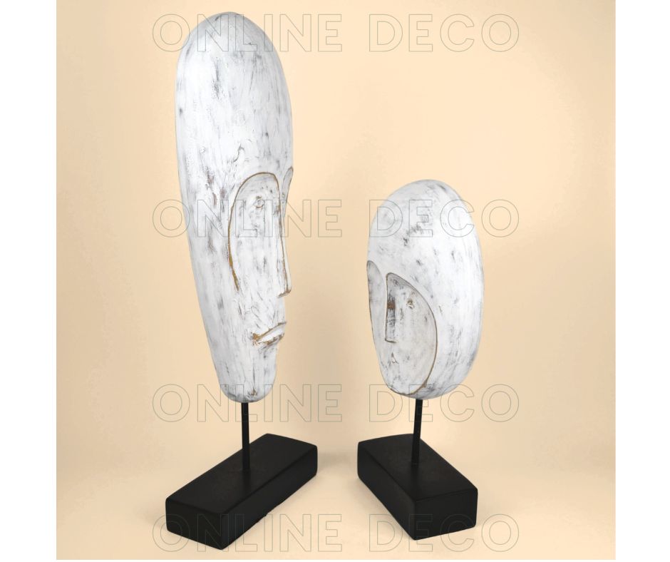 Art tribal - 4 sculptures de têtes africaines blanches  رؤوس إفريقية