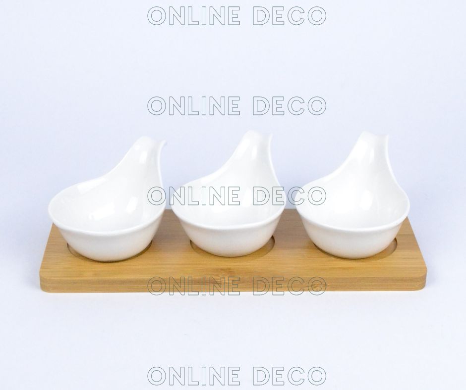 Ensemble de 3 bols à sauce en céramique/bambou