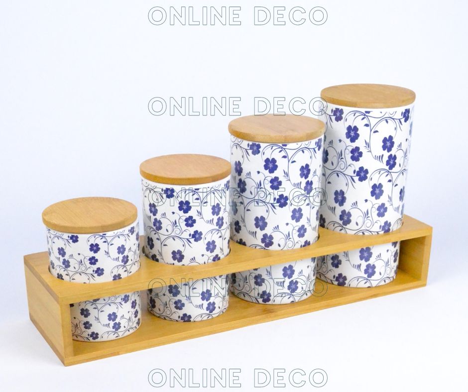 Ensemble de 4 pots à épices en céramique/bambou- différentes tailles