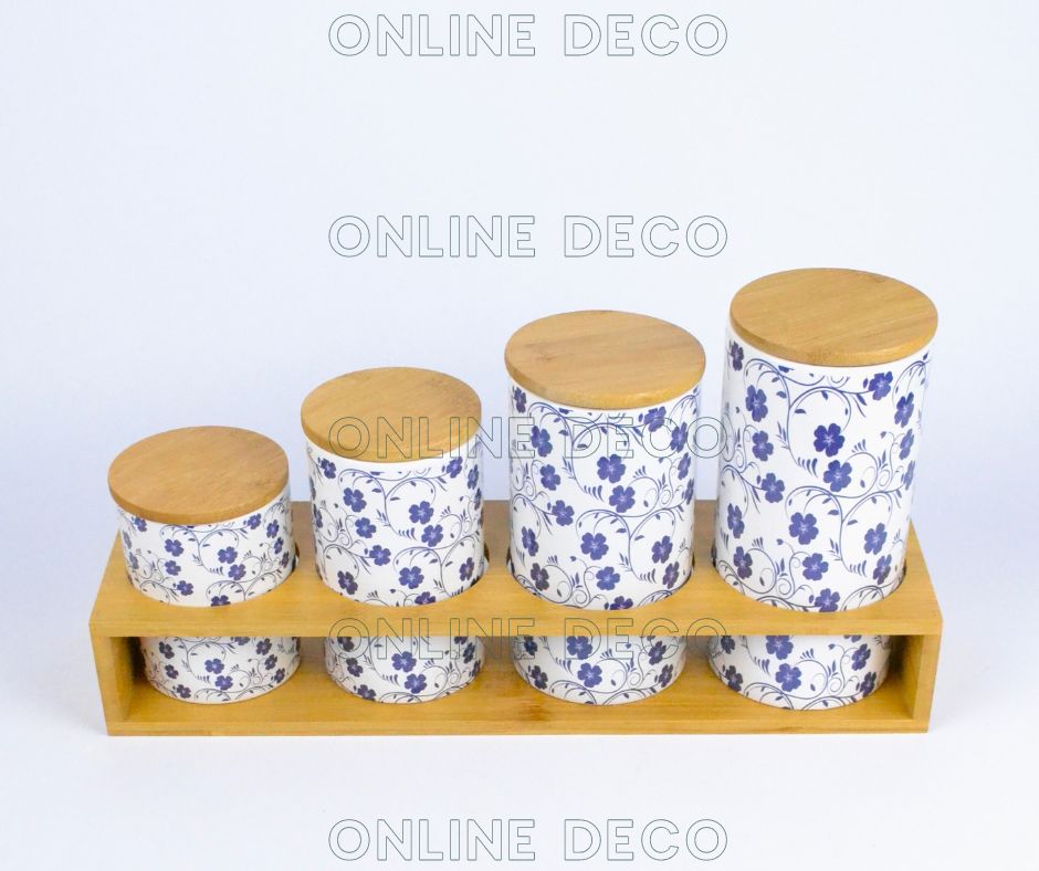 Ensemble de 4 pots à épices en céramique/bambou- différentes tailles