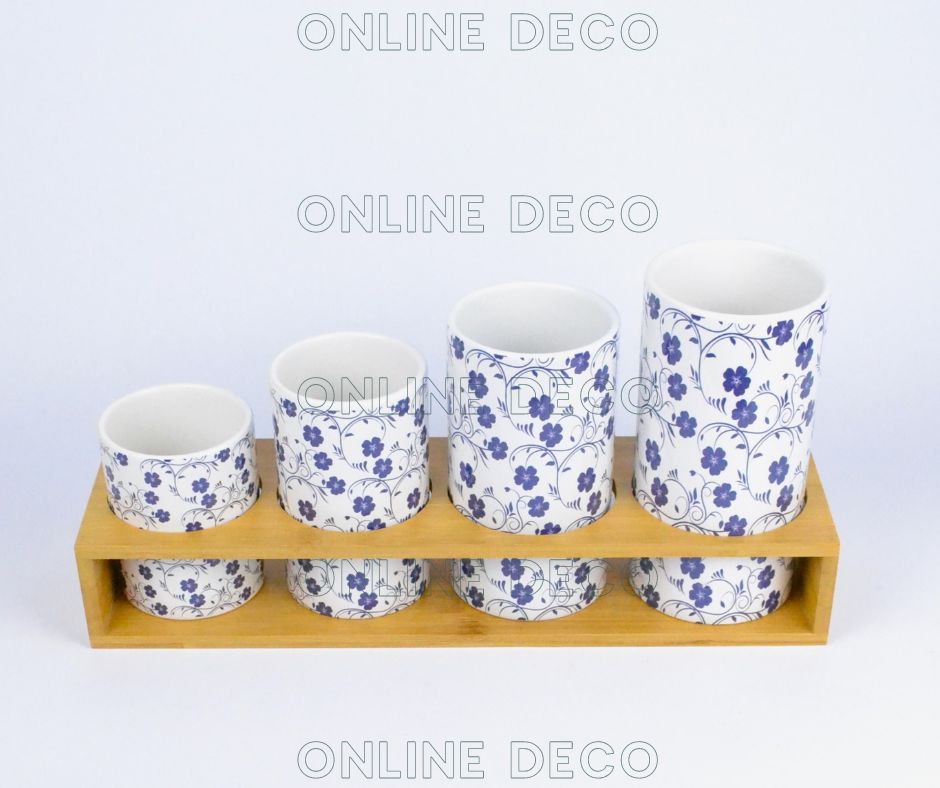 Ensemble de 4 pots à épices en céramique/bambou- différentes tailles